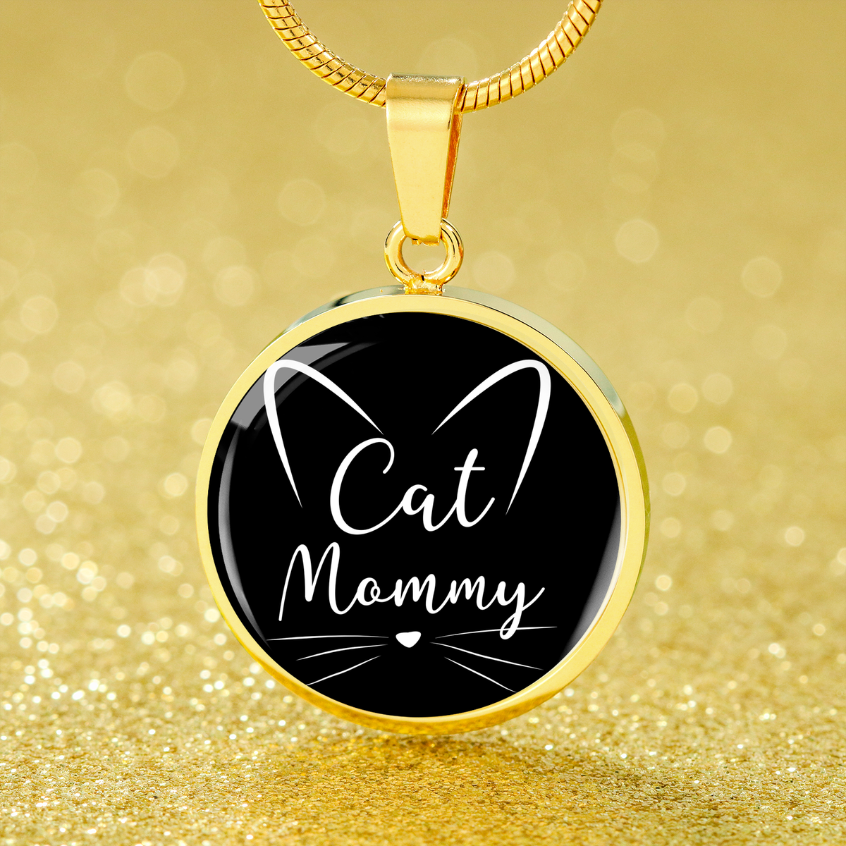 Cat Lover Necklace Cat Mommy Necklace Circle Pendant Stainless Steel or 18k Gold 18-22"-Express Your Love Gifts