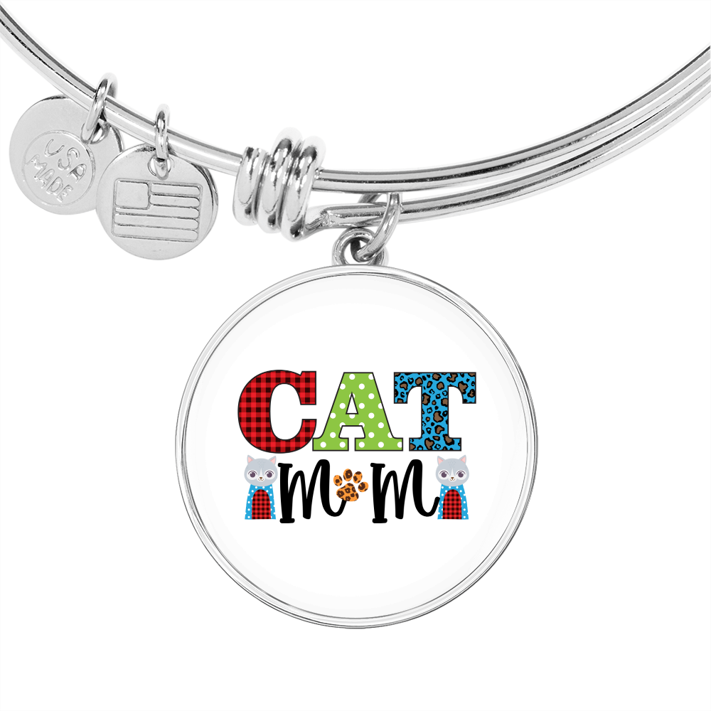 Cat Mom Design Bracelet Stainless Steel or 18k Gold Circle Bangle-Express Your Love Gifts