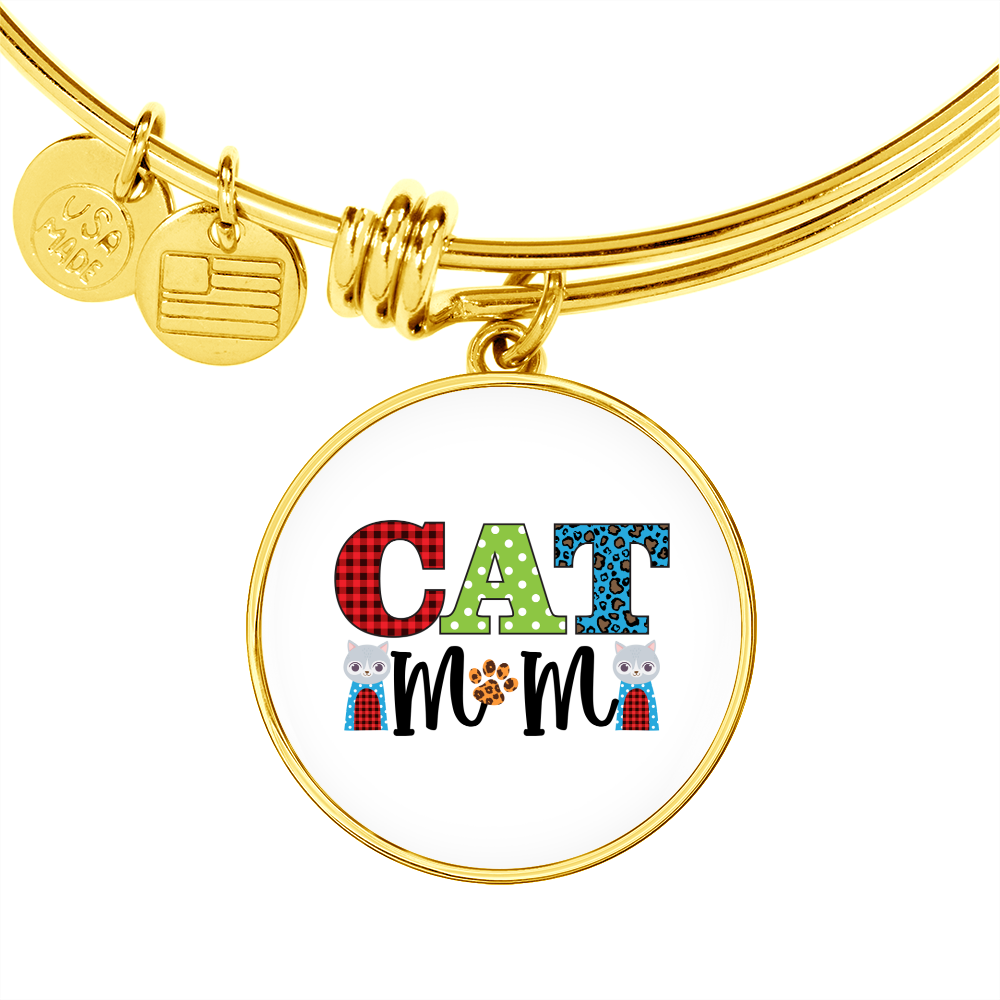 Cat Mom Design Bracelet Stainless Steel or 18k Gold Circle Bangle-Express Your Love Gifts