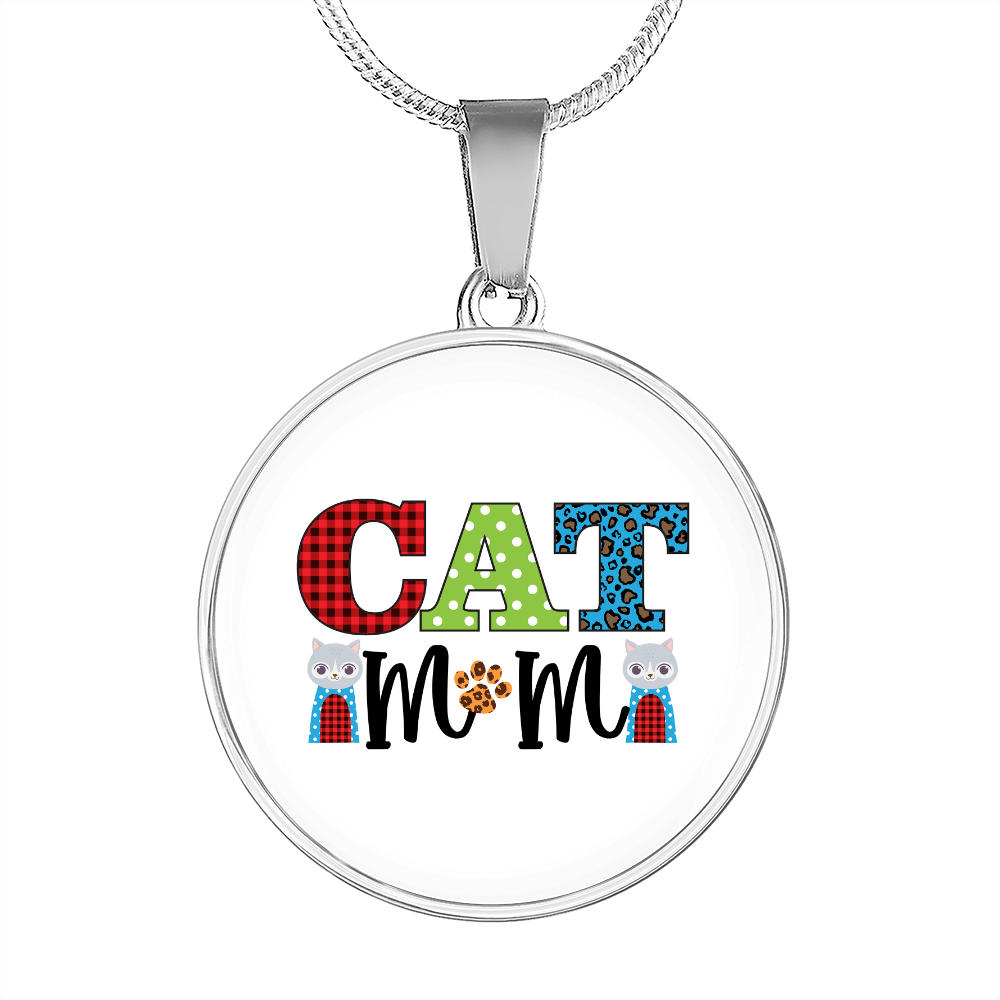 Cat Mom Design Circle Necklace Stainless Steel or 18k Gold 18-22"-Express Your Love Gifts