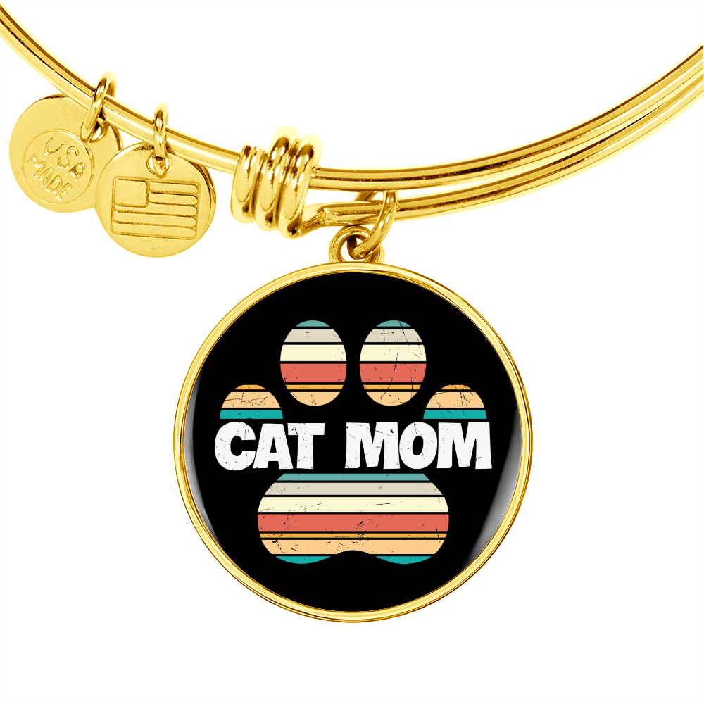 Cat Mom Paw Bracelet Stainless Steel or 18k Gold Circle Bangle-Express Your Love Gifts