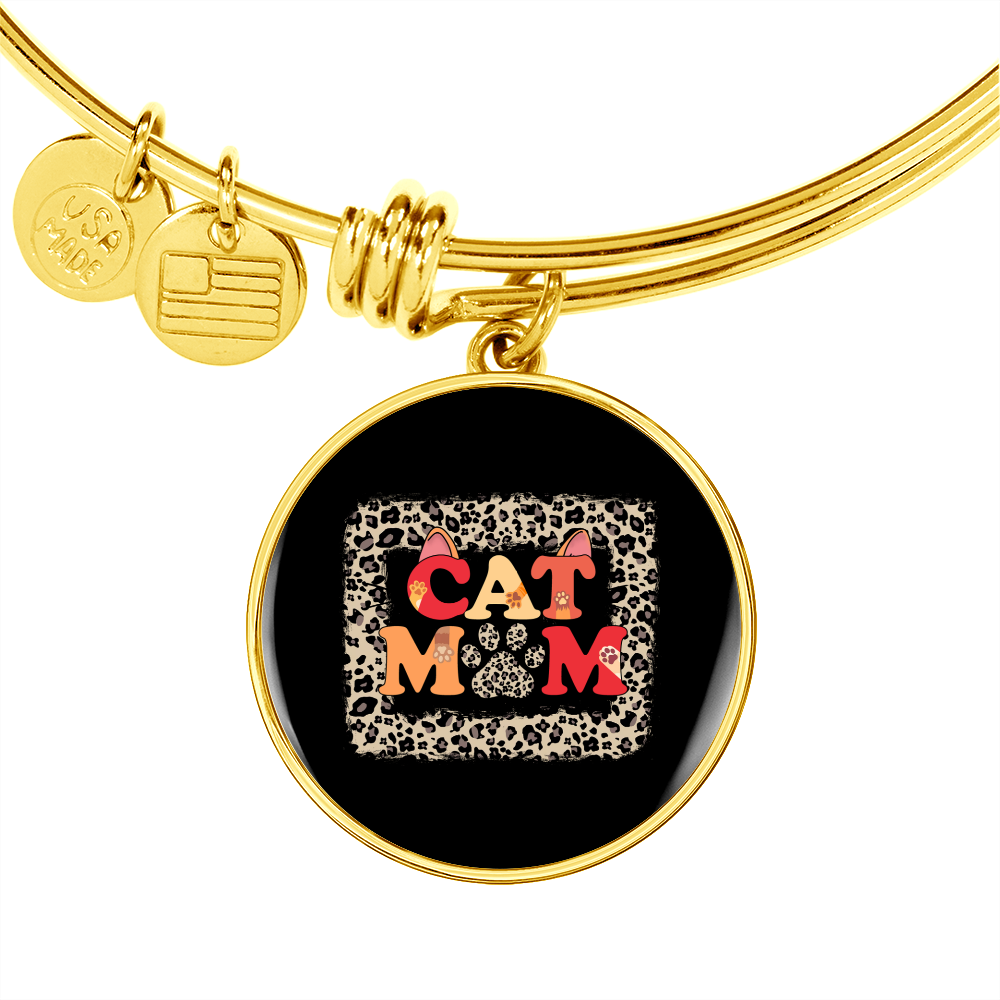 Cat Mom Paw Designs Bracelet Stainless Steel or 18k Gold Circle Bangle-Express Your Love Gifts