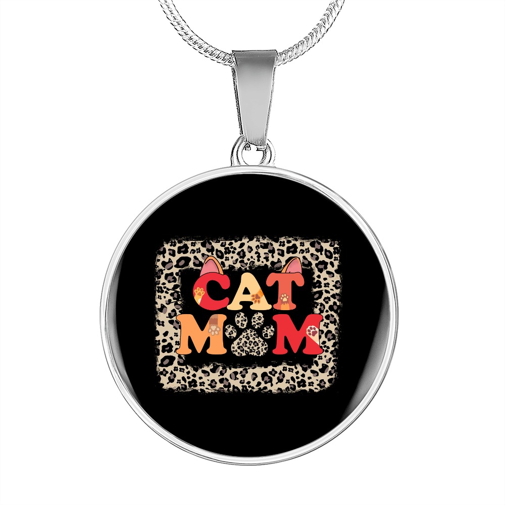 Cat Mom Paw Designs Circle Necklace Stainless Steel or 18k Gold 18-22"-Express Your Love Gifts