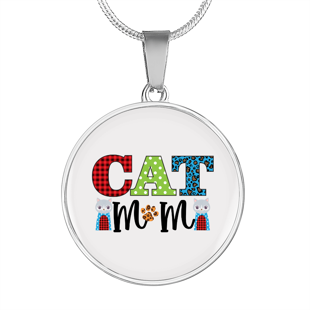 Cat Mom White Circle Necklace Stainless Steel or 18k Gold 18-22"-Express Your Love Gifts