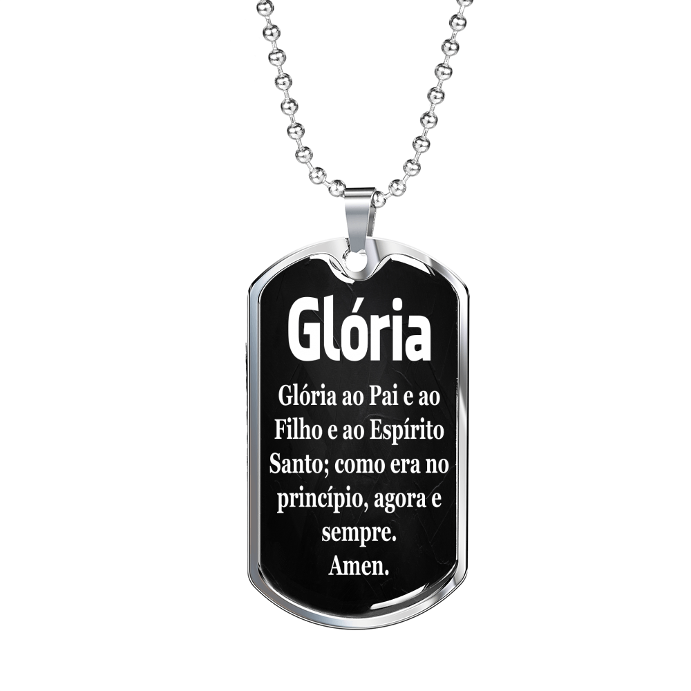 Catholic Glória Portuguese Dog Tag Stainless Steel or 18k Gold W 24"-Express Your Love Gifts