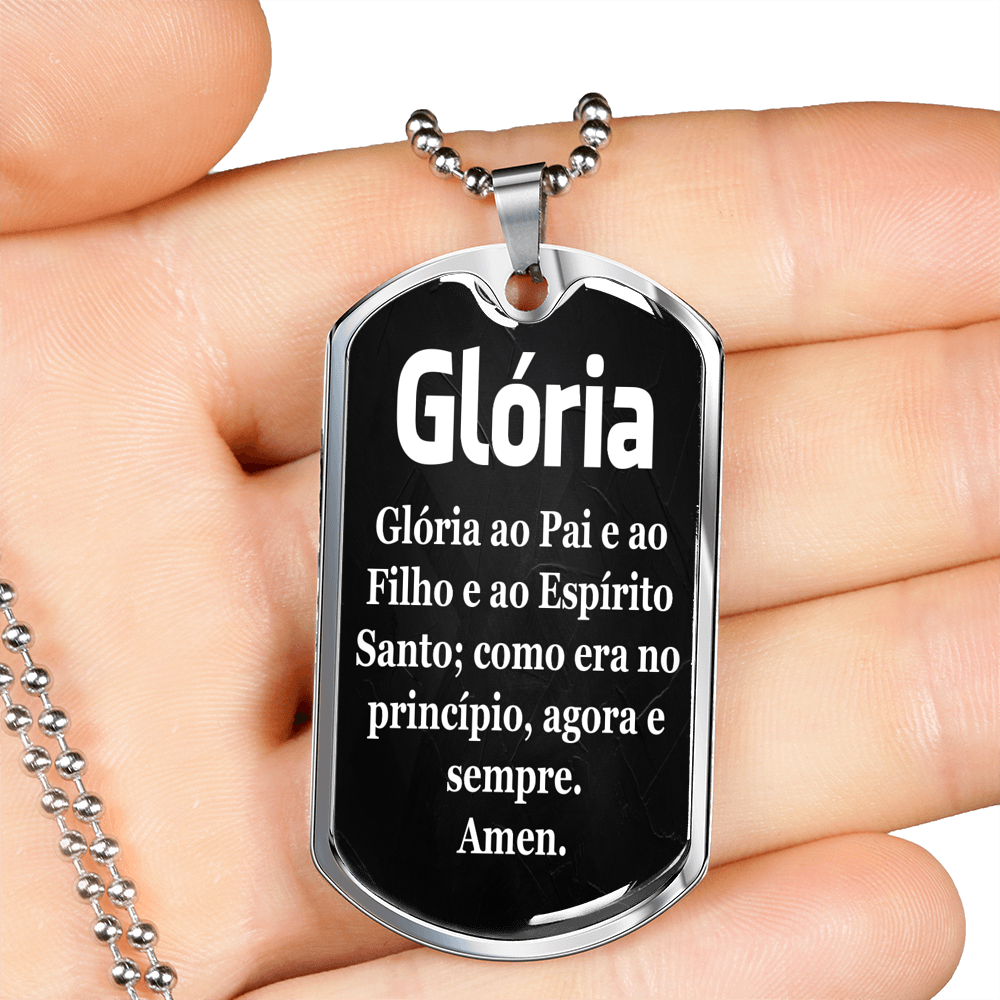 Catholic Glória Portuguese Dog Tag Stainless Steel or 18k Gold W 24"-Express Your Love Gifts