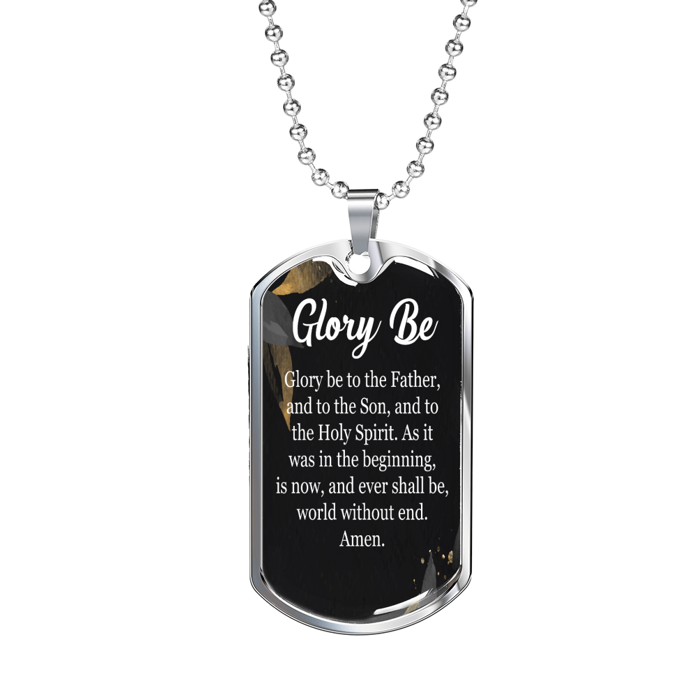 Catholic Glory Be Prayer Dog Tag Stainless Steel or 18k Gold 24" Chain-Express Your Love Gifts