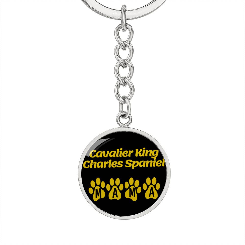 Cavalier King Charles Spaniel Mama Circle Keychain Stainless Steel or 18k Gold Dog Mom Pendant-Express Your Love Gifts