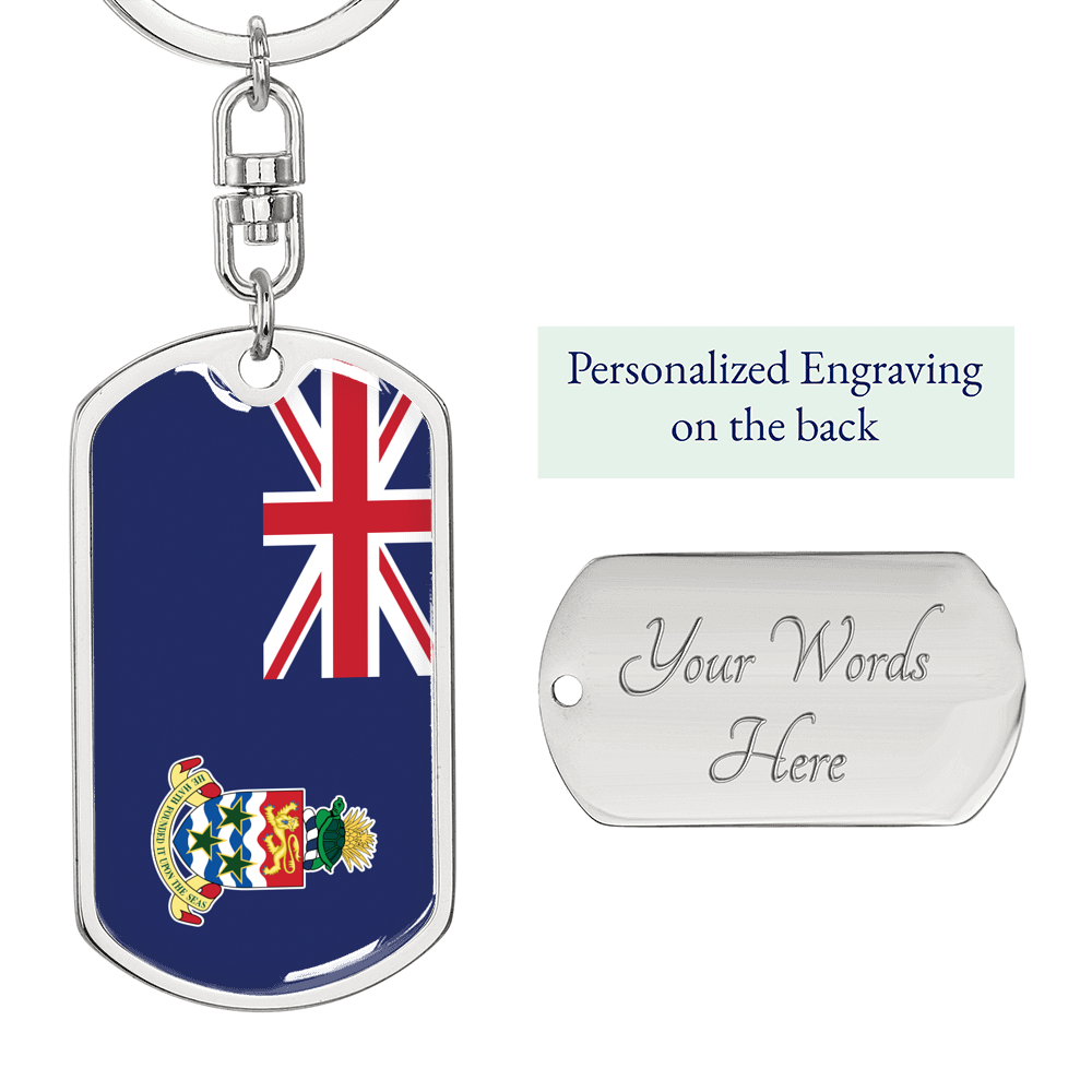 Cayman Island Flag Swivel Keychain Dog Tag Stainless Steel or 18k Gold-Express Your Love Gifts