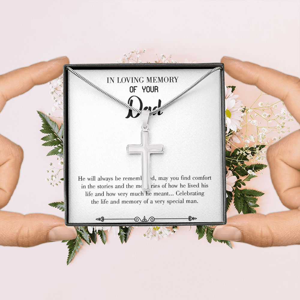 Celebrating Life Dad Memorial Gift Dad Memorial Cross Necklace Sympathy Gift Loss of Father Condolence Message Card-Express Your Love Gifts