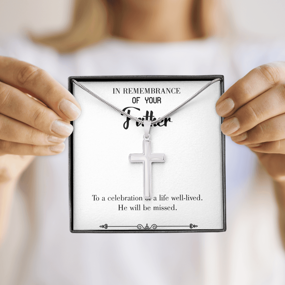 Celebration of a Life Dad Memorial Gift Dad Memorial Cross Necklace Sympathy Gift Loss of Father Condolence Message Card-Express Your Love Gifts