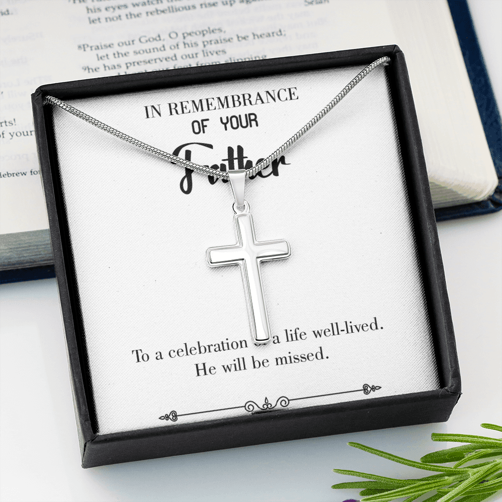 Celebration of a Life Dad Memorial Gift Dad Memorial Cross Necklace Sympathy Gift Loss of Father Condolence Message Card-Express Your Love Gifts