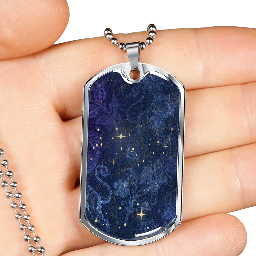 Celestial Blue Galaxy Necklace Stainless Steel or 18k Gold Dog Tag 24" Chain-Express Your Love Gifts