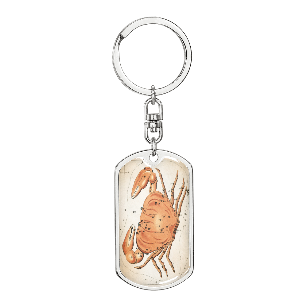Celestial Crab Keychain Stainless Steel or 18k Gold Dog Tag Keyring-Express Your Love Gifts