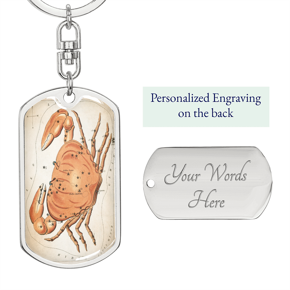 Celestial Crab Keychain Stainless Steel or 18k Gold Dog Tag Keyring-Express Your Love Gifts