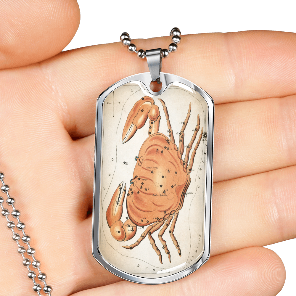 Celestial Crab Necklace Stainless Steel or 18k Gold Dog Tag 24" Chain-Express Your Love Gifts