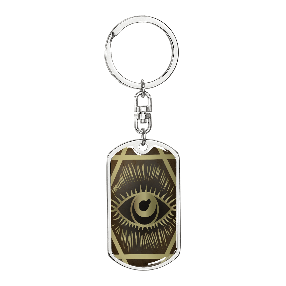 Celestial Eye Keychain Stainless Steel or 18k Gold Dog Tag Keyring-Express Your Love Gifts