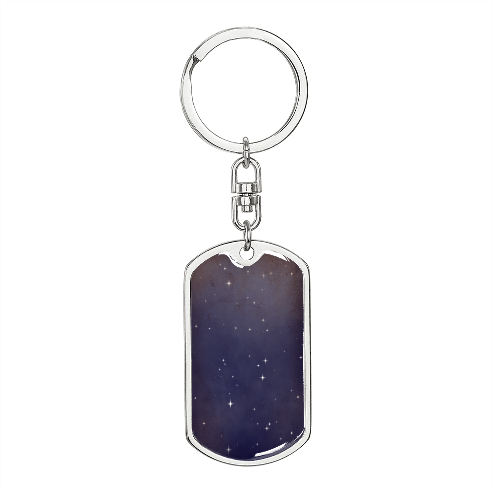 Celestial Galaxy Purple Keychain Stainless Steel or 18k Gold Dog Tag Keyring-Express Your Love Gifts
