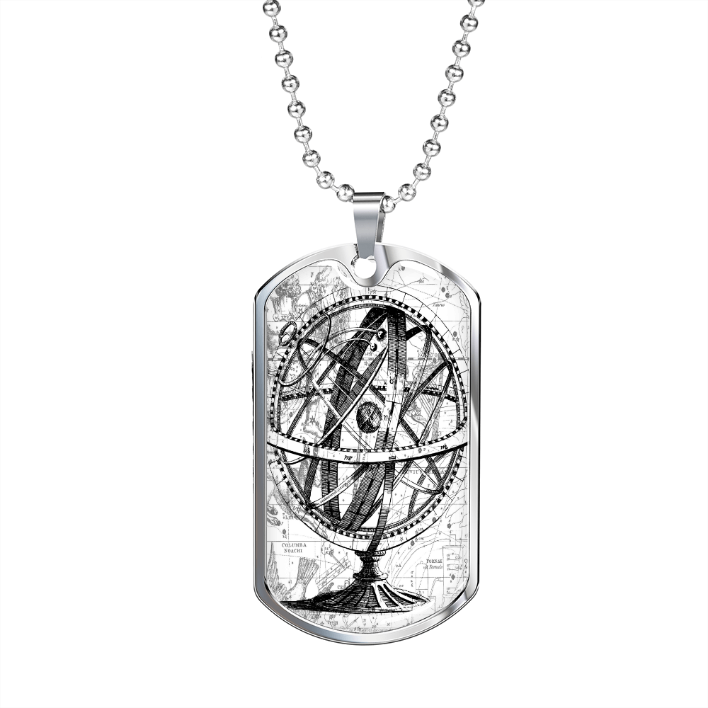 Celestial Globe Necklace Stainless Steel or 18k Gold Dog Tag 24" Chain-Express Your Love Gifts