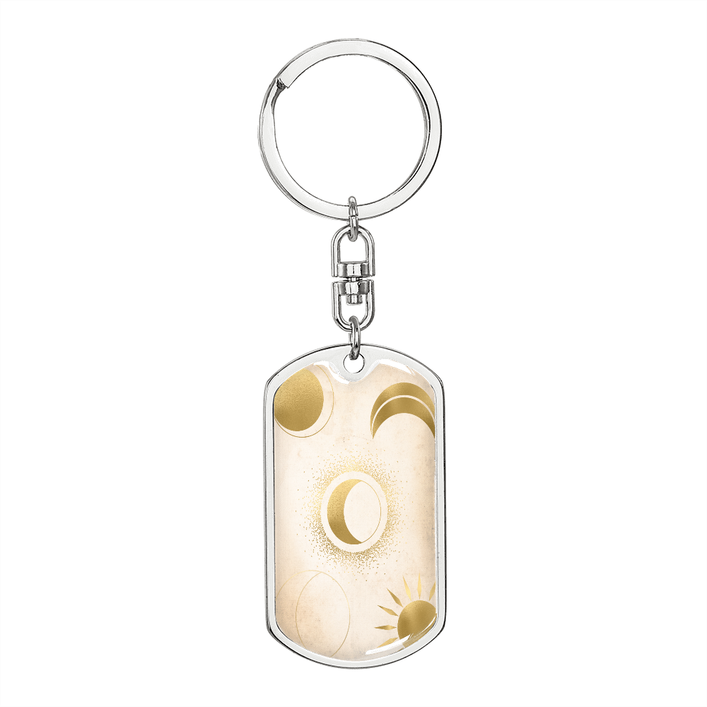 Celestial Half Moon and Sun Light Keychain Stainless Steel or 18k Gold Dog Tag Keyring-Express Your Love Gifts
