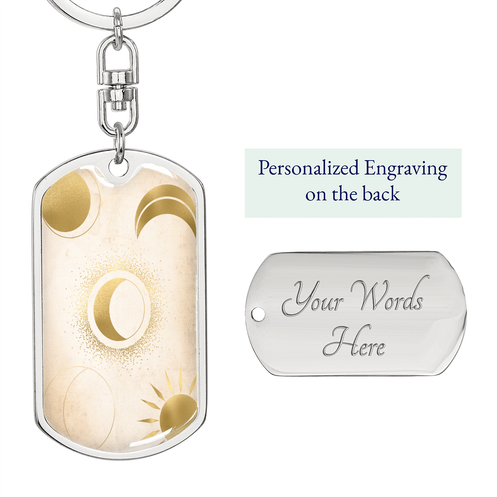 Celestial Half Moon and Sun Light Keychain Stainless Steel or 18k Gold Dog Tag Keyring-Express Your Love Gifts