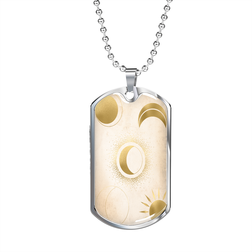 Celestial Half Moon and Sun Light Necklace Stainless Steel or 18k Gold Dog Tag 24" Chain-Express Your Love Gifts