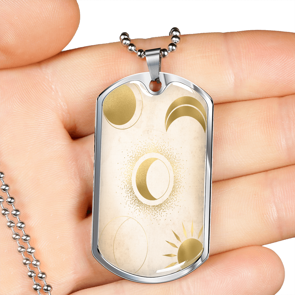Celestial Half Moon and Sun Light Necklace Stainless Steel or 18k Gold Dog Tag 24" Chain-Express Your Love Gifts