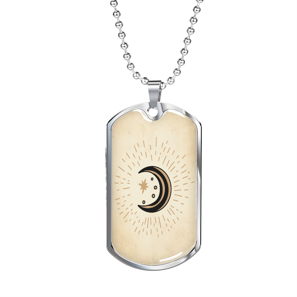 Celestial Half Moon Beige Necklace Stainless Steel or 18k Gold Dog Tag 24" Chain-Express Your Love Gifts