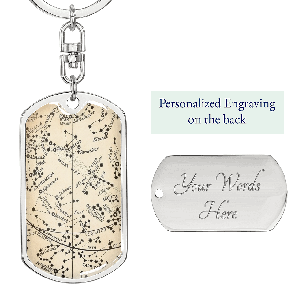 Celestial Milky Way Zodiac Keychain Stainless Steel or 18k Gold Dog Tag Keyring-Express Your Love Gifts