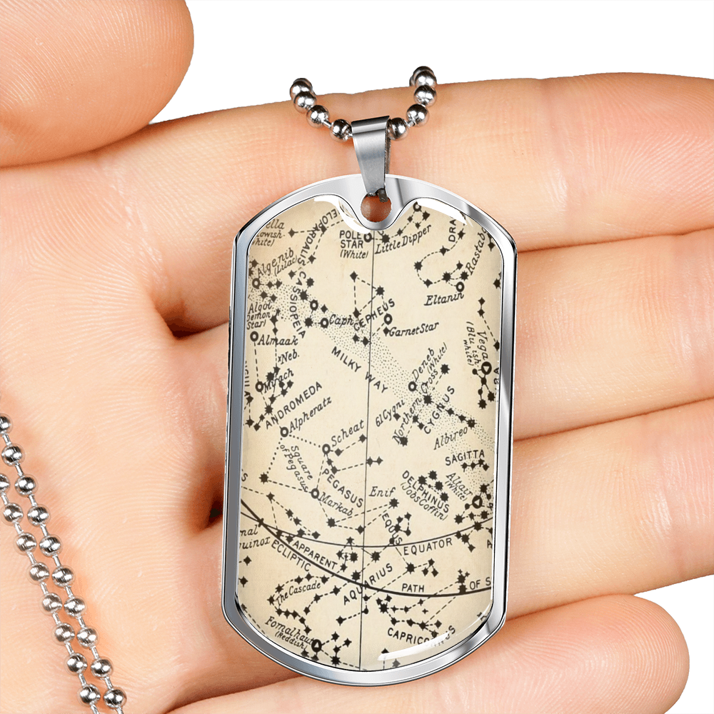 Celestial Milky Way Zodiac Necklace Stainless Steel or 18k Gold Dog Tag 24" Chain-Express Your Love Gifts