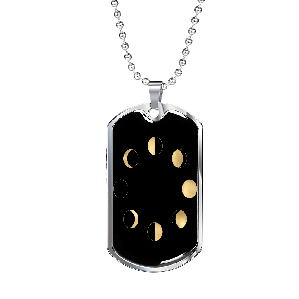 Celestial Moon Phases Necklace Stainless Steel or 18k Gold Dog Tag 24" Chain-Express Your Love Gifts