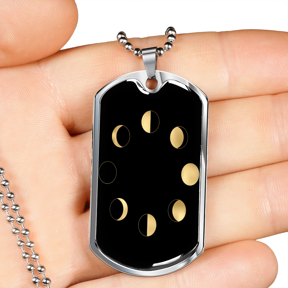 Celestial Moon Phases Necklace Stainless Steel or 18k Gold Dog Tag 24" Chain-Express Your Love Gifts