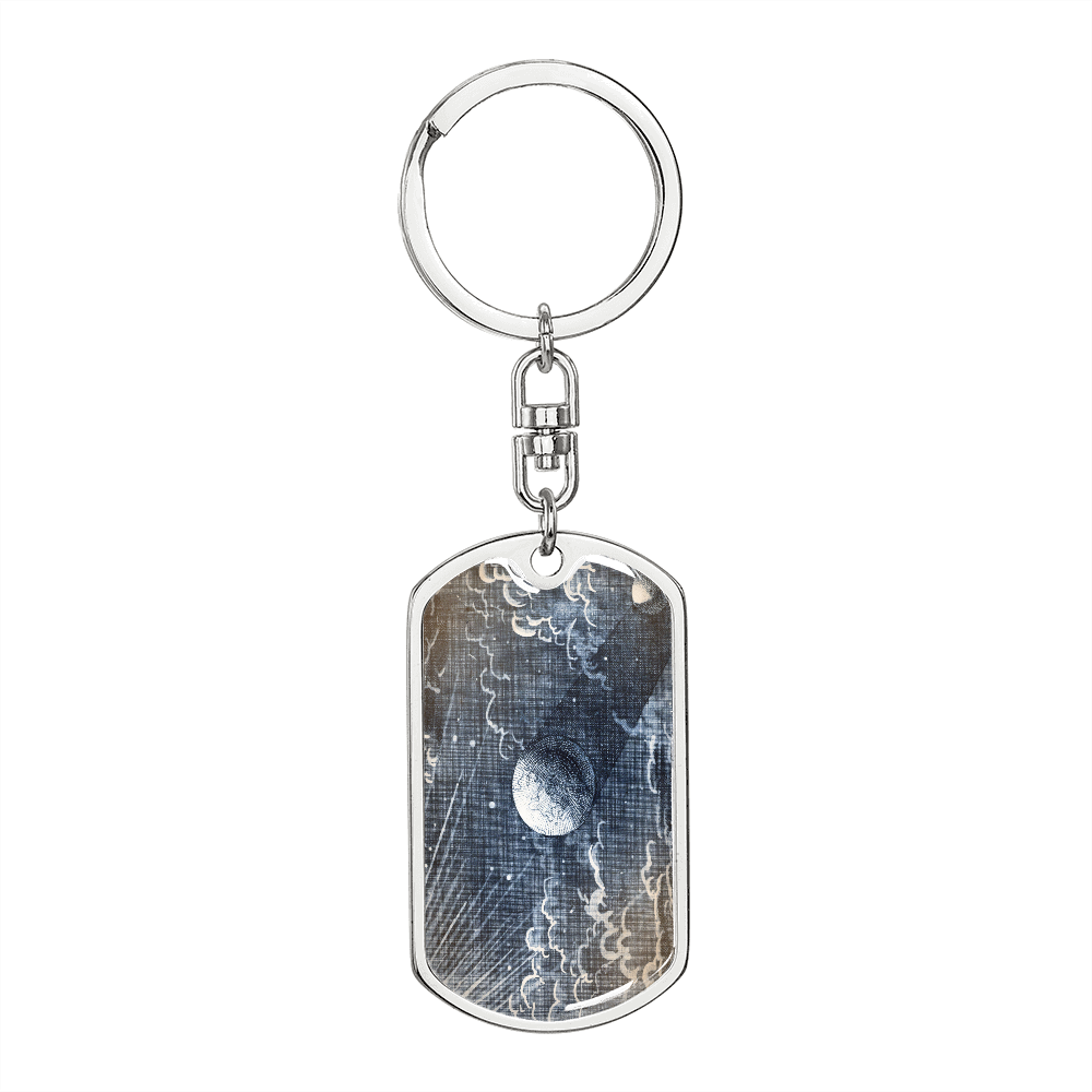 Celestial Planet Keychain Stainless Steel or 18k Gold Dog Tag Keyring-Express Your Love Gifts