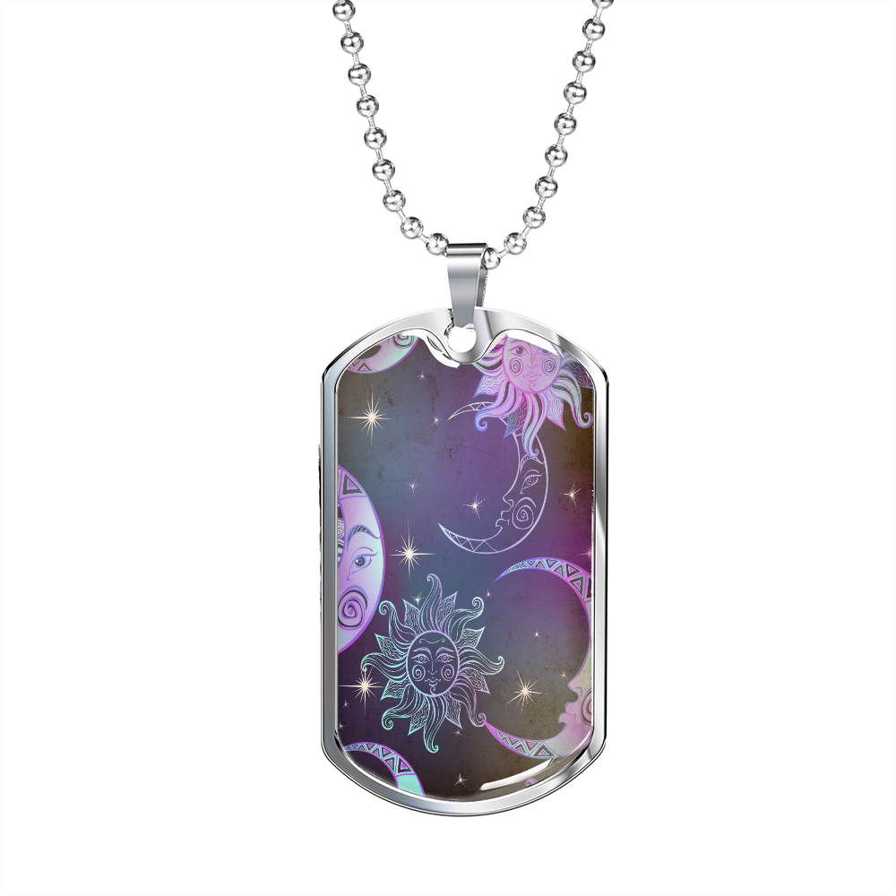Celestial Purple Galaxy Necklace Stainless Steel or 18k Gold Dog Tag 24" Chain-Express Your Love Gifts