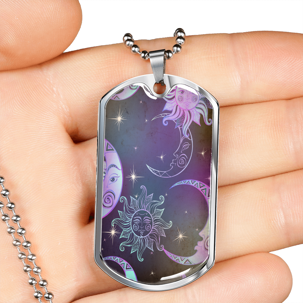 Celestial Purple Galaxy Necklace Stainless Steel or 18k Gold Dog Tag 24" Chain-Express Your Love Gifts