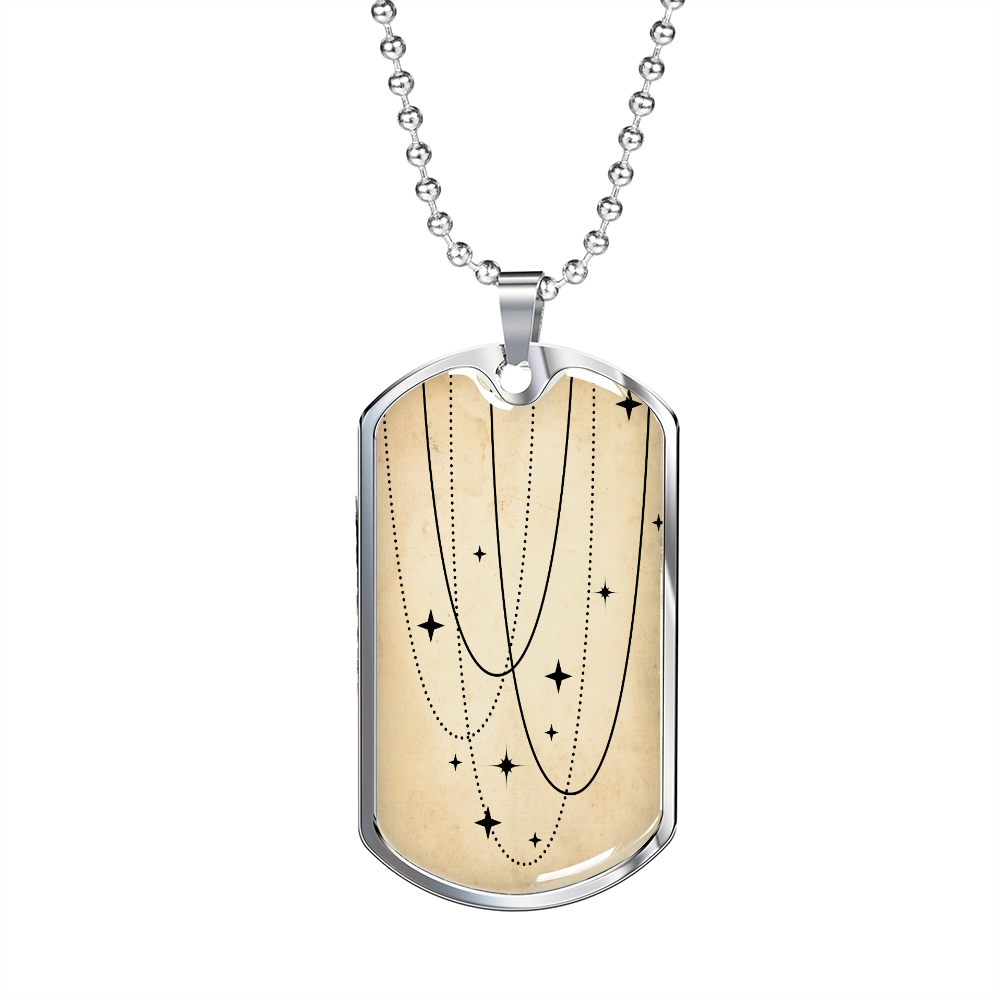 Celestial Stars Beige Necklace Stainless Steel or 18k Gold Dog Tag 24" Chain-Express Your Love Gifts