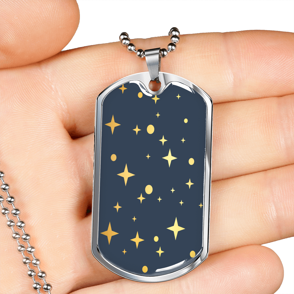 Celestial Stars Navy Blue Necklace Stainless Steel or 18k Gold Dog Tag 24" Chain-Express Your Love Gifts