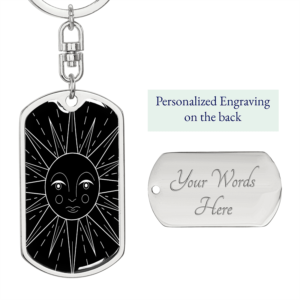 Celestial Sun Black Keychain Stainless Steel or 18k Gold Dog Tag Keyring-Express Your Love Gifts
