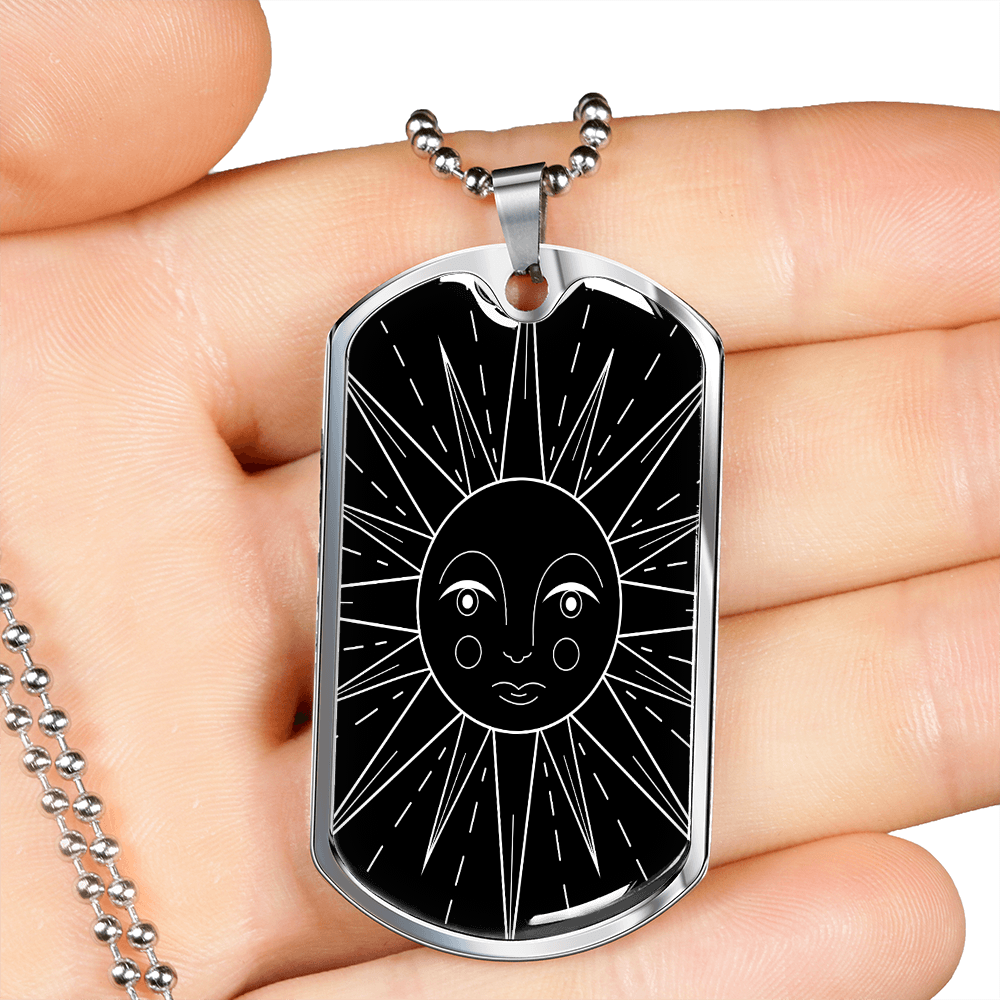 Celestial Sun Black Necklace Stainless Steel or 18k Gold Dog Tag 24" Chain-Express Your Love Gifts