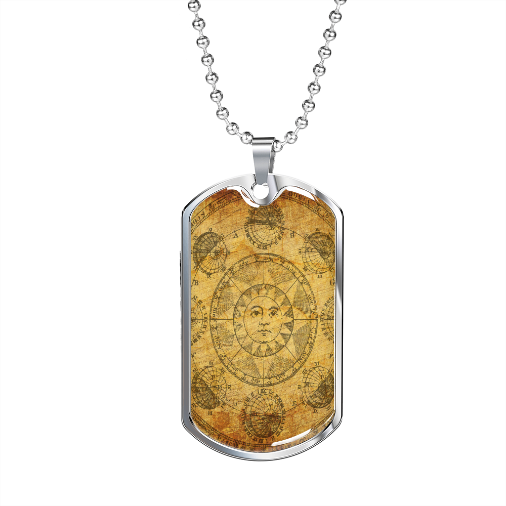 Celestial Sun Face Necklace Stainless Steel or 18k Gold Dog Tag 24" Chain-Express Your Love Gifts