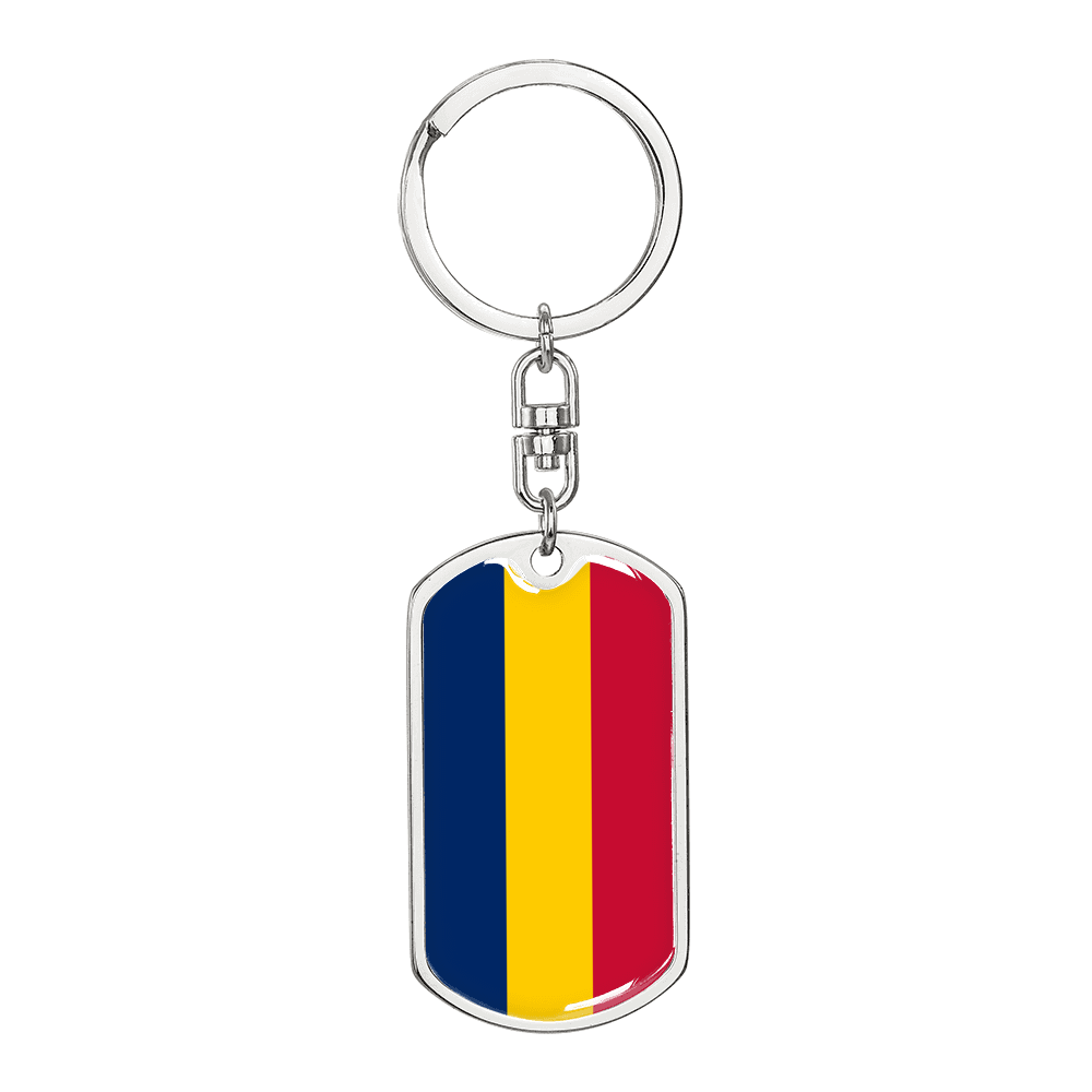 Chad Flag Swivel Keychain Dog Tag Stainless Steel or 18k Gold-Express Your Love Gifts