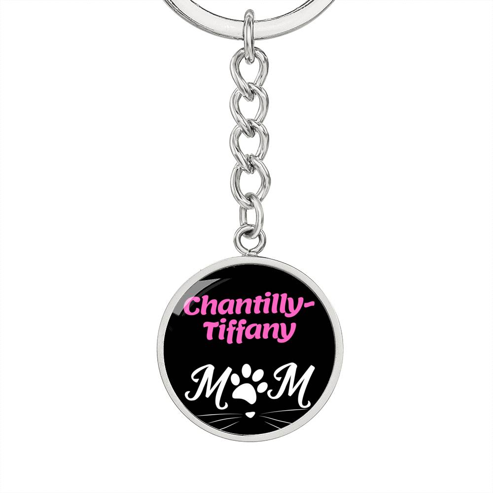 Chantillytiffany Cat Mom Keychain Stainless Steel or 18k Gold Circle Pendant-Express Your Love Gifts