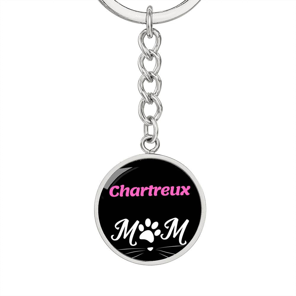 Chartreux Cat Mom Keychain Stainless Steel or 18k Gold Circle Pendant-Express Your Love Gifts