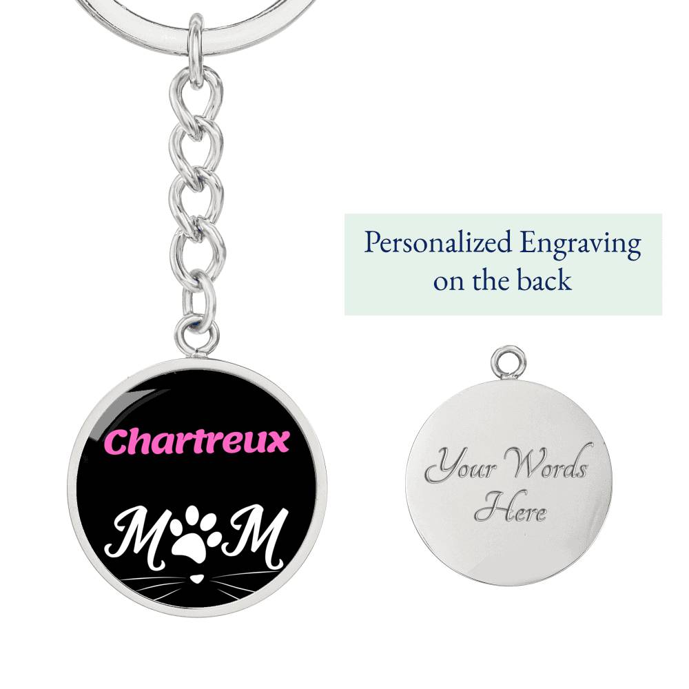 Chartreux Cat Mom Keychain Stainless Steel or 18k Gold Circle Pendant-Express Your Love Gifts