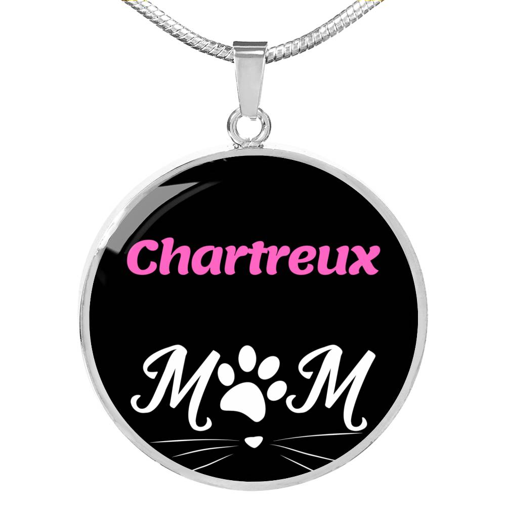 Chartreux Cat Mom Necklace Circle Pendant Stainless Steel or 18k Gold 18-22"-Express Your Love Gifts