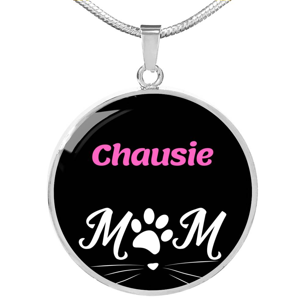 Chausie Cat Mom Necklace Circle Pendant Stainless Steel or 18k Gold 18-22"-Express Your Love Gifts