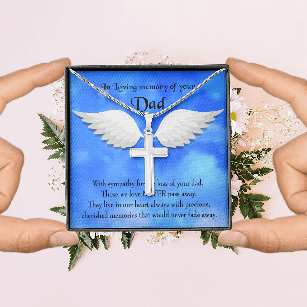 Cherished Memories Dad Memorial Gift Dad Memorial Cross Necklace Sympathy Gift Loss of Father Condolence Message Card-Express Your Love Gifts