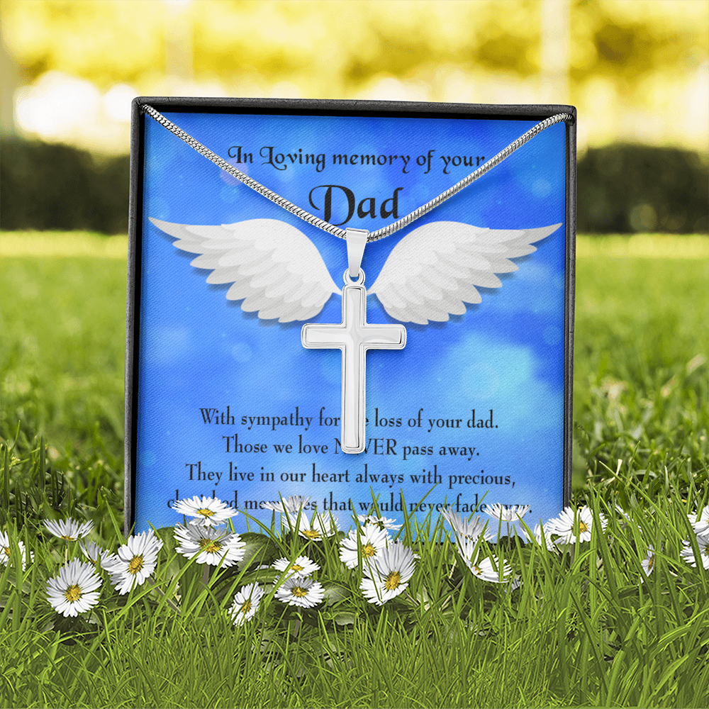 Cherished Memories Dad Memorial Gift Dad Memorial Cross Necklace Sympathy Gift Loss of Father Condolence Message Card-Express Your Love Gifts
