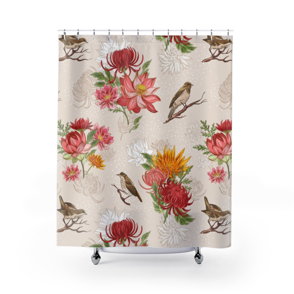 China Birds and Flowers Stylish Design 71" x 74" Elegant Waterproof Shower Curtain for a Spa-like Bathroom Paradise Exceptional Craftsmanship-Express Your Love Gifts