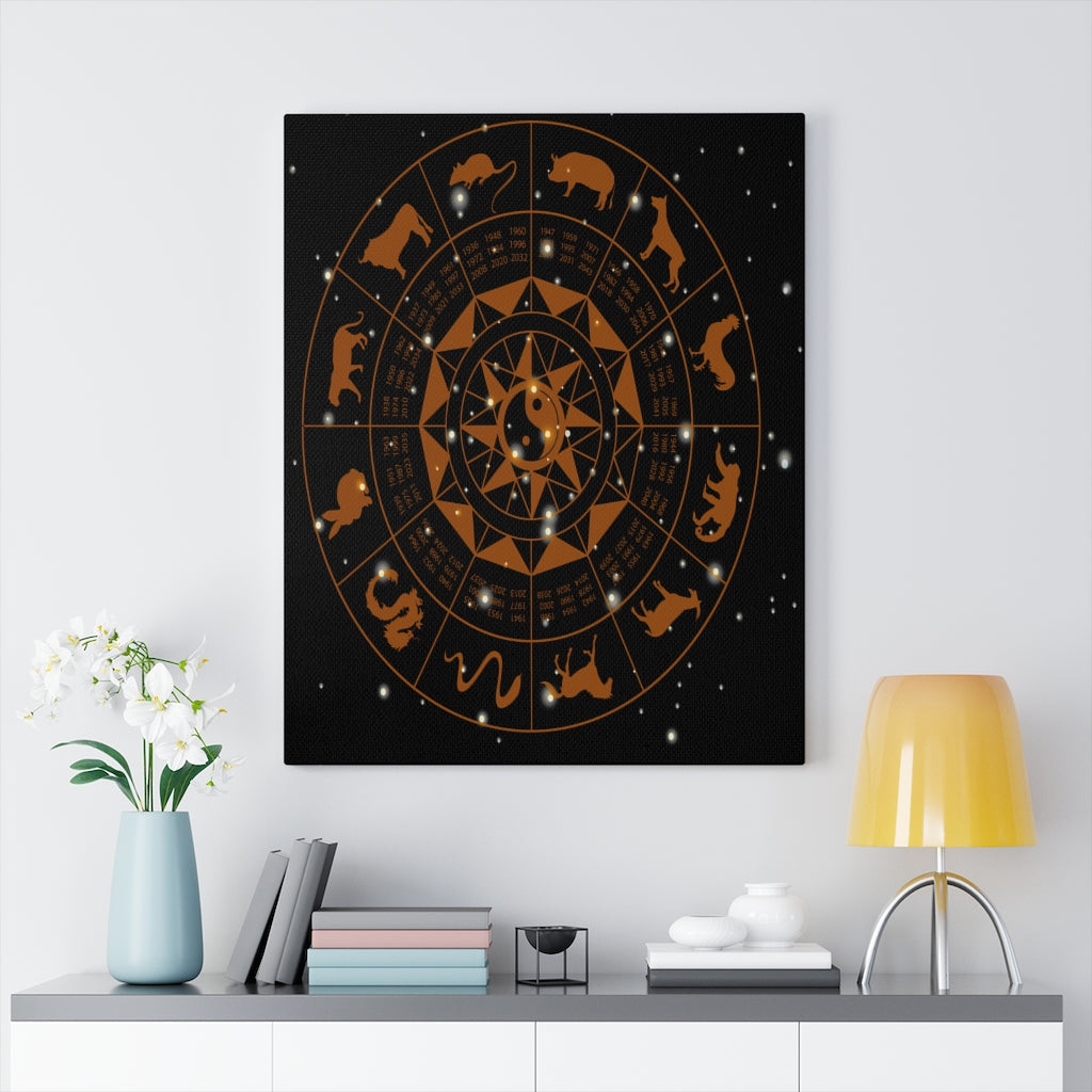 Chinese Horoscope Wheel Ready To Hang Stretched Canvas Wall Art Unframed-Express Your Love Gifts